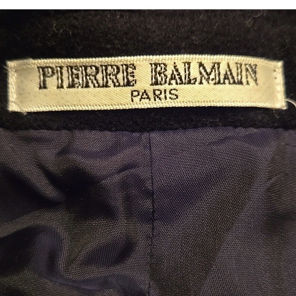 Pierre Balmain Paris Black Wool Double Breasted Coat - Picture 5 of 6